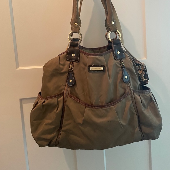 StorkSak “Olivia” brown nylon diaper bag with changing pad - Picture 1 of 3